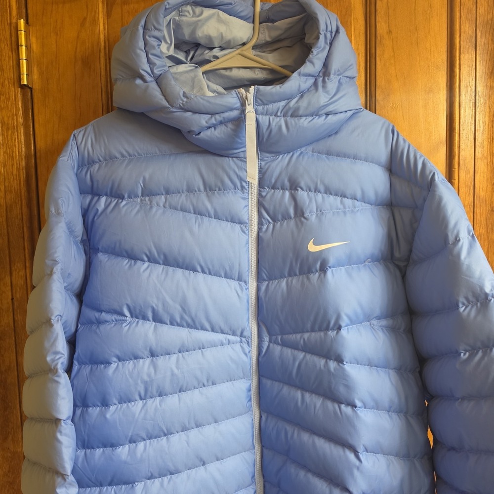 Nike XL Puffer Jacket Womens Blue Windrunner Down Fill Hooded CU5094-478